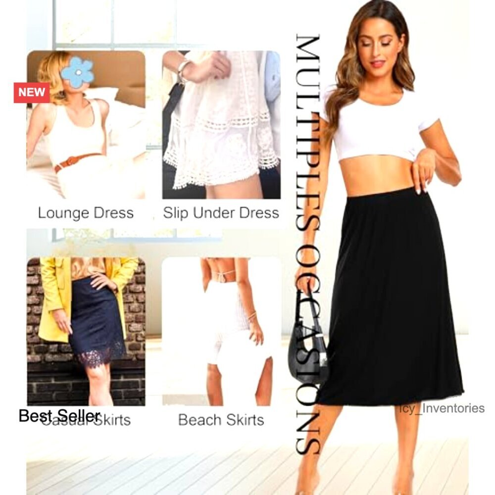 Long Half Slip Under Skirt with Lace Trim Elegant Minimal Chic Evening Wear - Picture 4 of 7